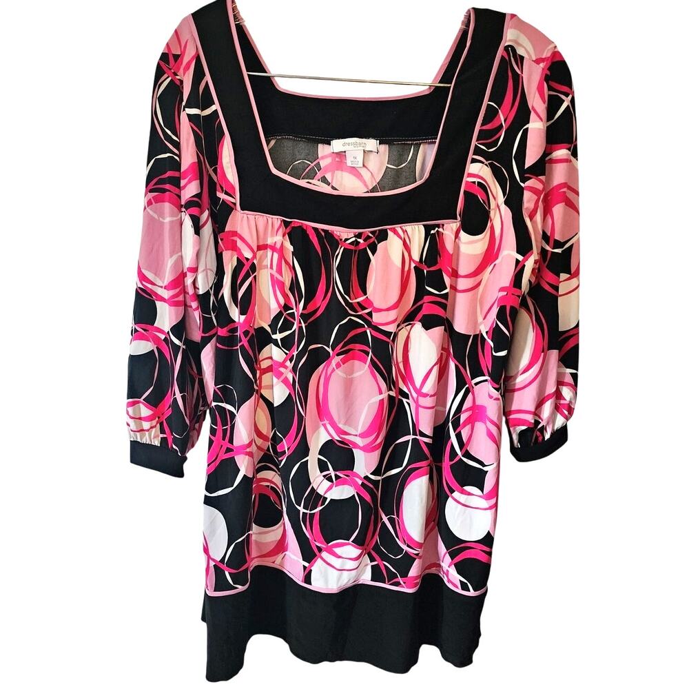 Dressbarn Pink Black White 1/2 Sleeve Blouse Plus Size 1X